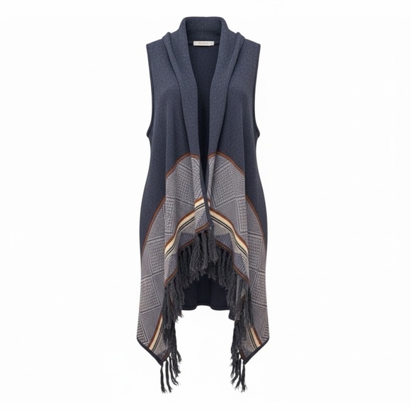 RXB Jackets & Blazers - Y2K Boho Indie Fringe Open Front Vest Blue Gray Layering Indie Festival Small